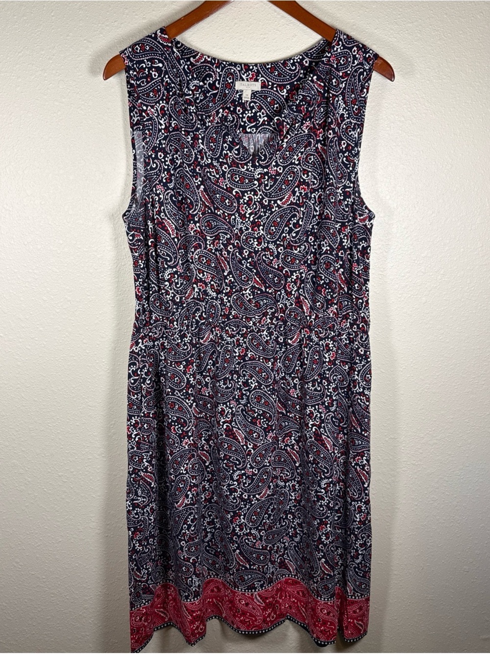 Talbots Patriotic Paisley Bandand Print Sleeveless Shift Dress Women's Size 14